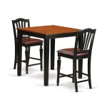 3 Pc Counter Height Table And Chair Set - High Top Table And 2 Chairs