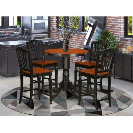 Edch5-Blk-W 5 Pc Counter Height Pub Set-Pub Table And 4 Bar Stools