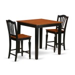 3 Pc Counter Height Dining Room Set-Pub Table, 2 Kitchen Chairs., Black & Cherry