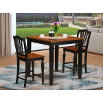 3 Pc Counter Height Dining Room Set-Pub Table, 2 Kitchen Chairs., Black & Cherry