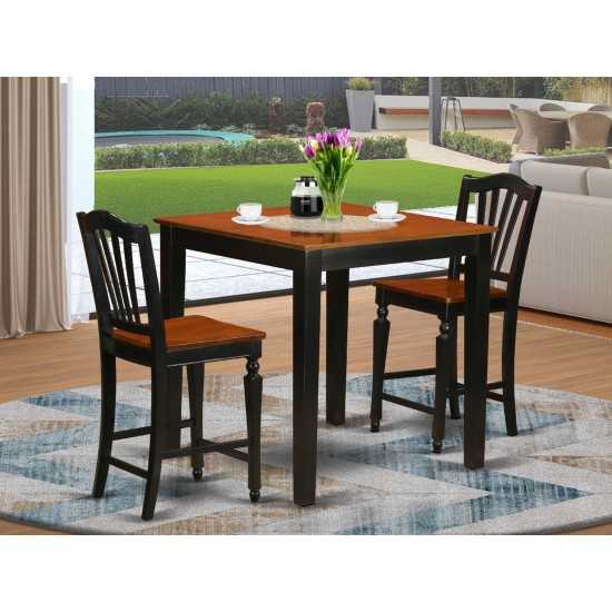 3 Pc Counter Height Dining Room Set-Pub Table, 2 Kitchen Chairs., Black & Cherry