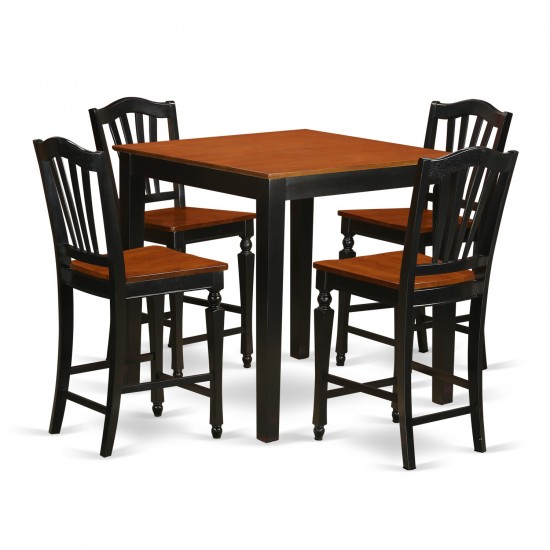 Pbch5-Blk-W 5 Pc Counter Height Pub Set-Pub Table And 4 Bar Stools