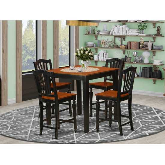 Pbch5-Blk-W 5 Pc Counter Height Pub Set-Pub Table And 4 Bar Stools