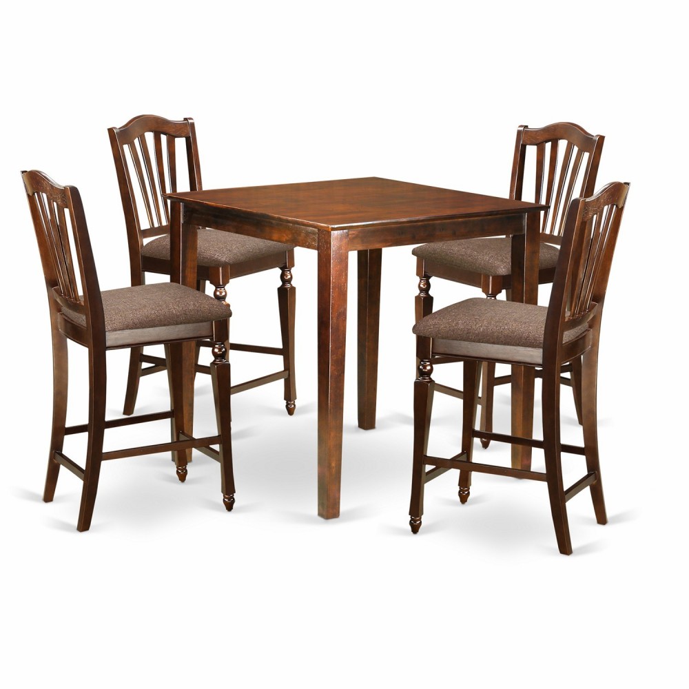 5 Pc Counter Height Set-Pub Table And 4 Kitchen Chairs, Mahogany