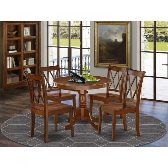 Ancl5-Mah-W 5Pc Round 0 Table And 4 Double X Back Chairs