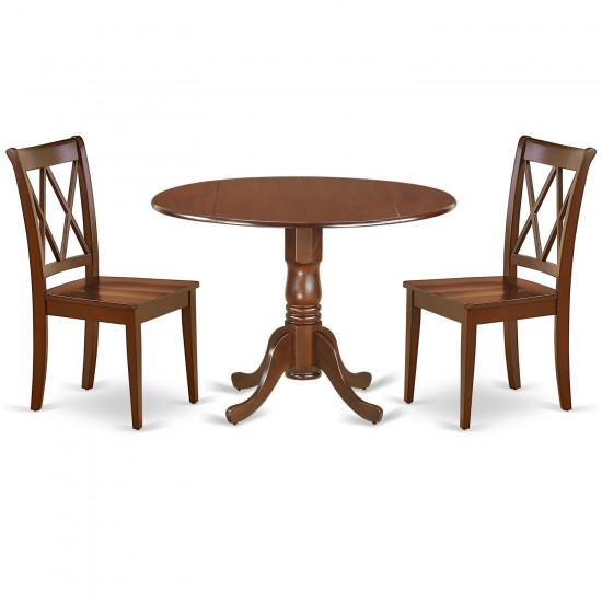 3Pc Round 42 Inch Table With Two 9-Inch Drop Leaves And 2 Double X Back Chairs