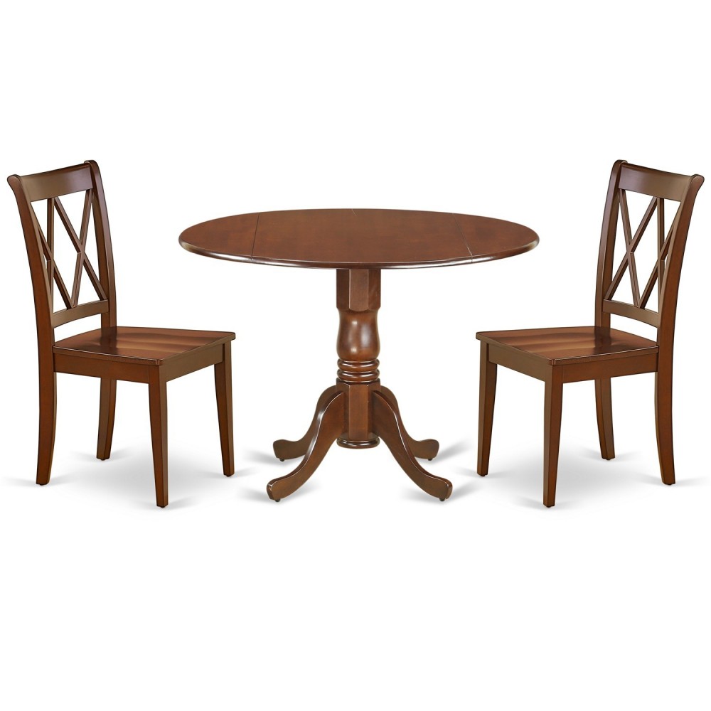 3Pc Round 42 Inch Table With Two 9-Inch Drop Leaves And 2 Double X Back Chairs