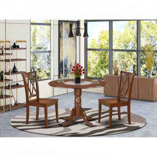 3Pc Round 42 Inch Table With Two 9-Inch Drop Leaves And 2 Double X Back Chairs
