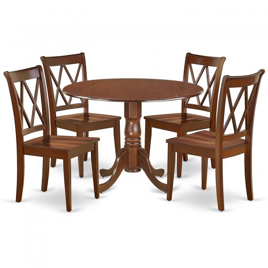 5Pc Round 42 Inch Table With Two 9-Inch Drop Leaves And 4 Double X Back Chairs