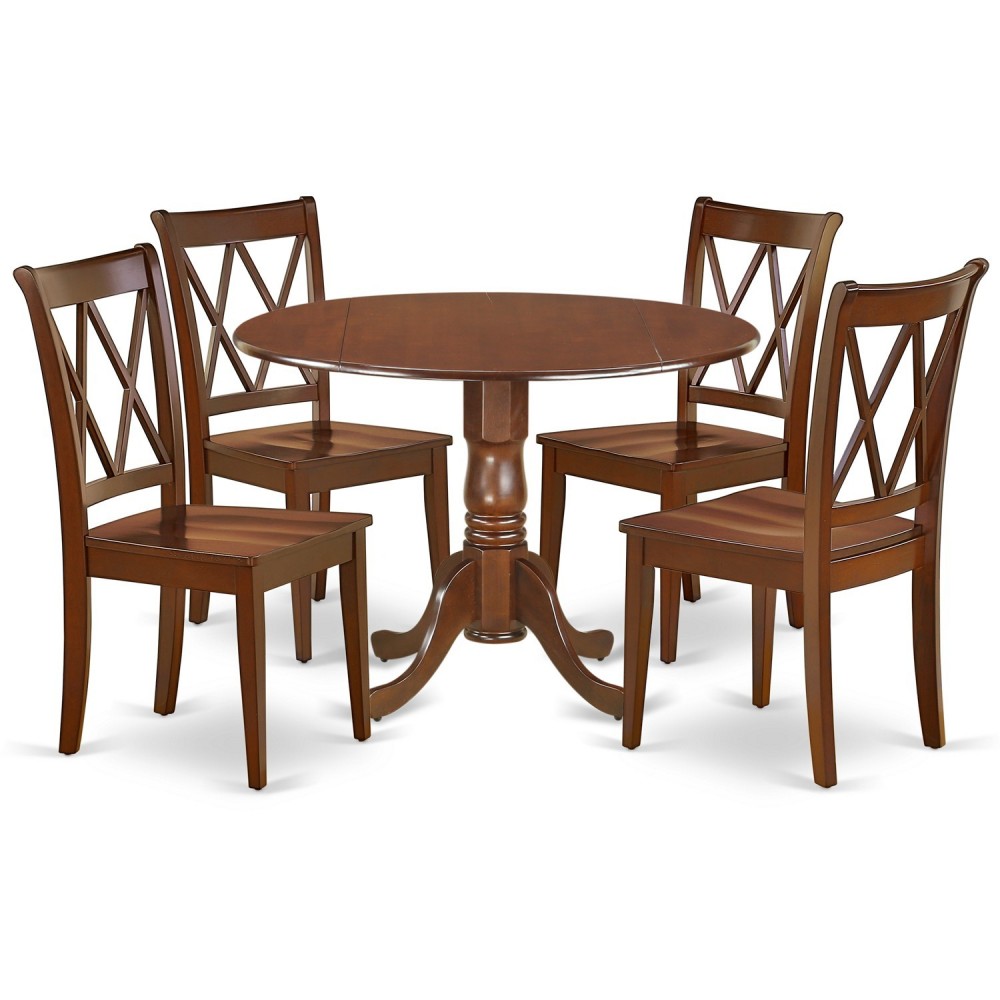 5Pc Round 42 Inch Table With Two 9-Inch Drop Leaves And 4 Double X Back Chairs 5Pc Round 42 Inch Table With Two 9-Inch Drop Leaves And 4 Double X Back Chairs