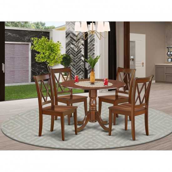 5Pc Round 42 Inch Table With Two 9-Inch Drop Leaves And 4 Double X Back Chairs