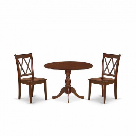 3 Pc Wood Dining Set, 1 Drop Leaves Table, 2 Mahogany Chairs, Mahogany