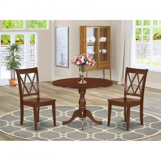 3 Pc Wood Dining Set, 1 Drop Leaves Table, 2 Mahogany Chairs, Mahogany