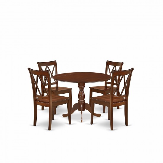 5 Pc Dinette Sets, 1 Drop Leaves Dining Table, 4 Mahogany Kitchen Chairs, Double X-Back, Mahogany Finish