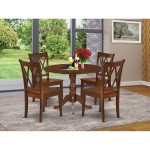 5 Pc Dinette Sets, 1 Drop Leaves Dining Table, 4 Mahogany Kitchen Chairs, Double X-Back, Mahogany Finish