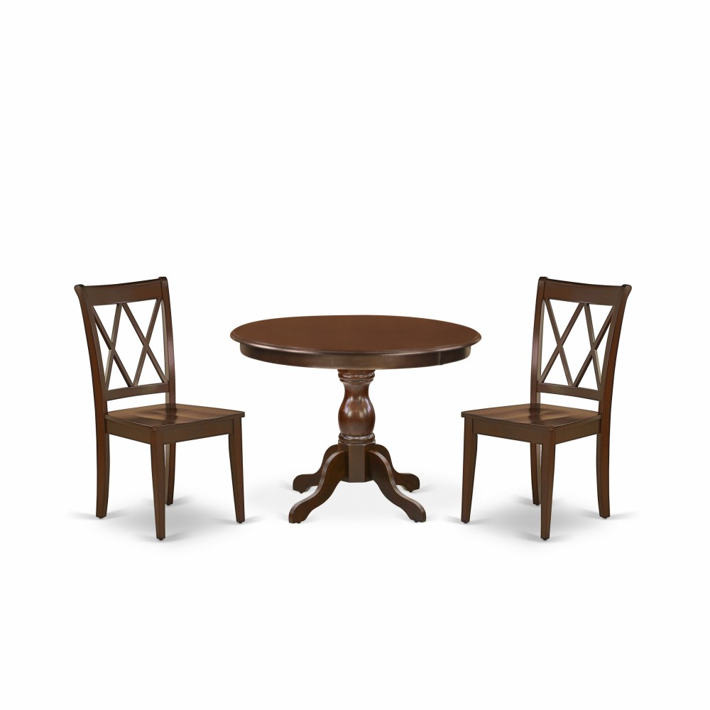 3 Pc Dining Set, Mahogany Table, 2 Mahogany Wooden Dining Chairs, Double X-Back