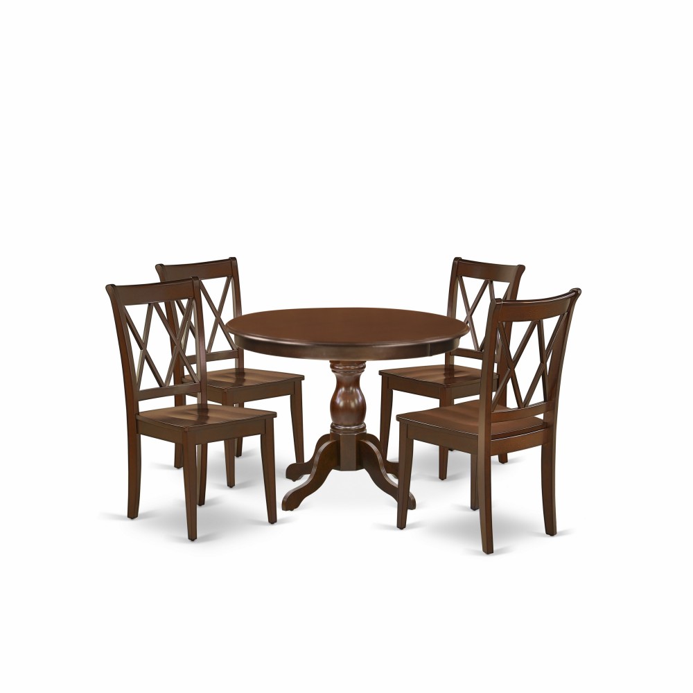 5 Pc Dining Set, Mahogany Table, 4 Mahogany Chairs, Double X-Back