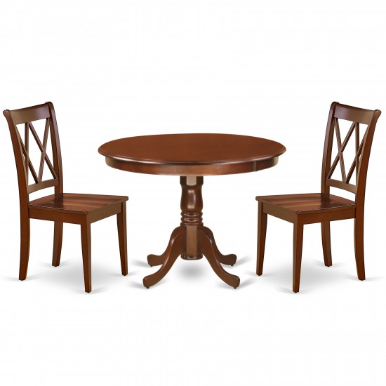 Hlcl3-Mah-W 3Pc Round 42 Inch Table And 2 Double X Back Chairs