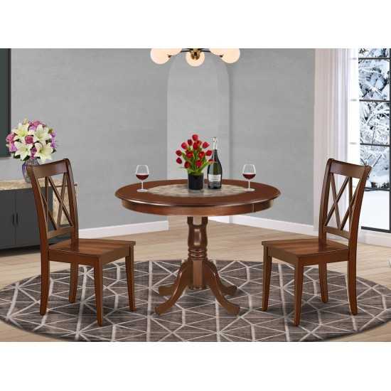 Hlcl3-Mah-W 3Pc Round 42 Inch Table And 2 Double X Back Chairs