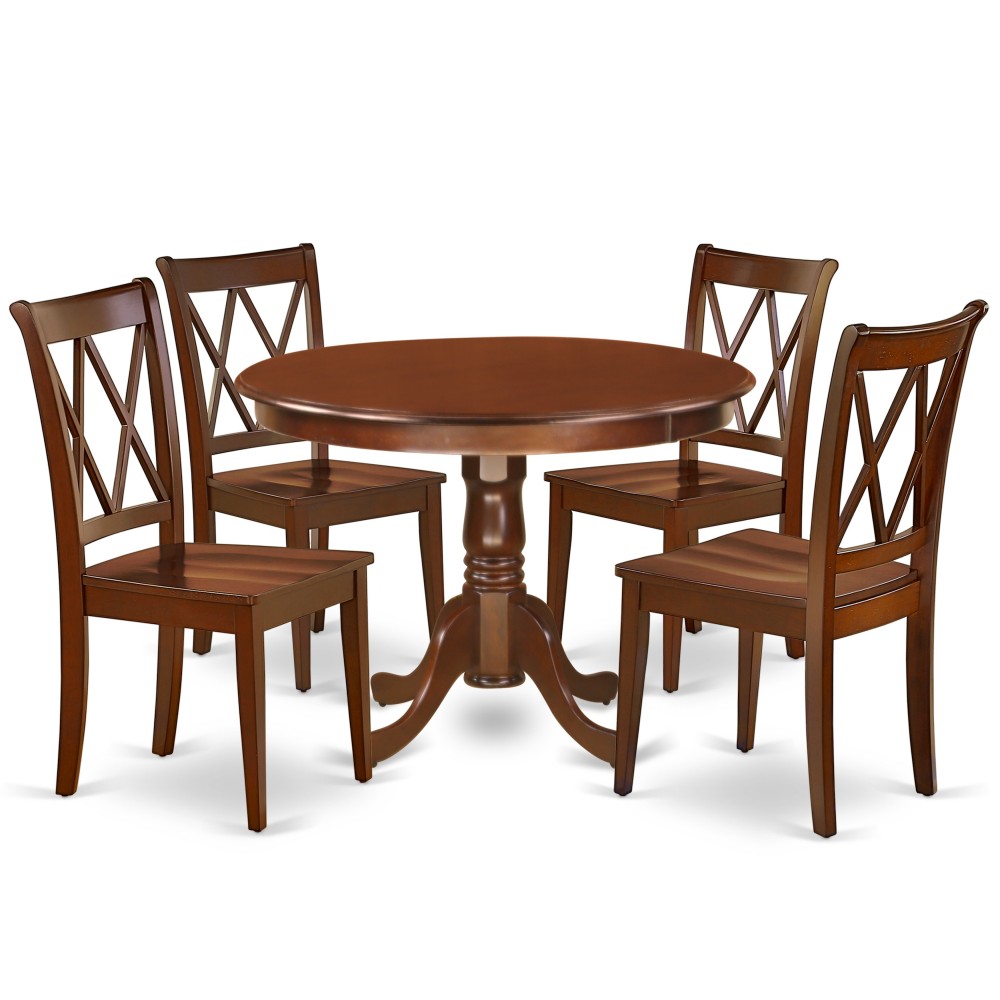 Hlcl5-Mah-W 5Pc Round 42 Inch Table And 4 Double X Back Chairs