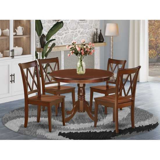 Hlcl5-Mah-W 5Pc Round 42 Inch Table And 4 Double X Back Chairs