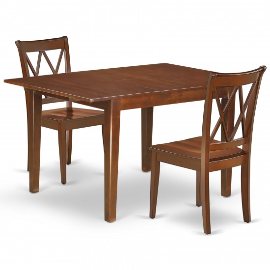 3Pc Rectangular 42/54 Inch Table With 12 In Leaf And 2 Double X Back Chairs