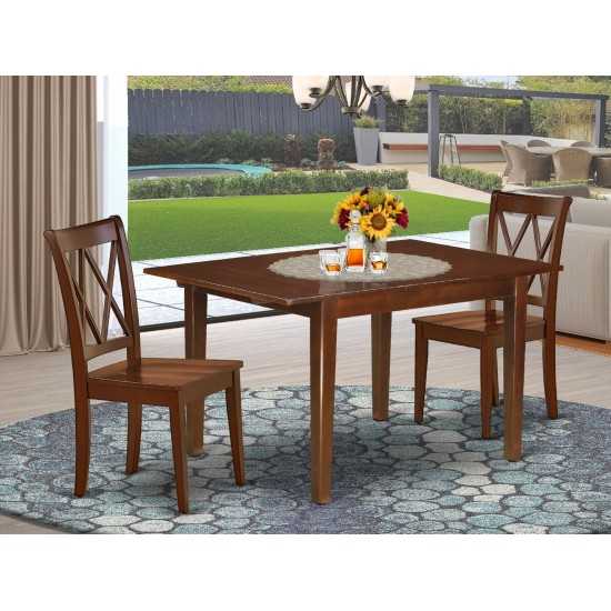 3Pc Rectangular 42/54 Inch Table With 12 In Leaf And 2 Double X Back Chairs