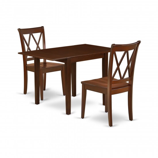 Dining Set 3 Pcs- 2 Chairs, Wood Table, Mahogany Finish Solid Wood Chair Seat, Top, Mahogany Finish Solid Wood Frame.