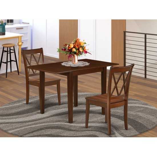 Dining Set 3 Pcs- 2 Chairs, Wood Table, Mahogany Finish Solid Wood Chair Seat, Top, Mahogany Finish Solid Wood Frame.