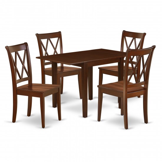 Dining Set 5 Pcs- 4 Chairs, Table, Mahogany Finish Hardwood Chair Seat, Top, Mahogany Finish Solid Wood Structure.