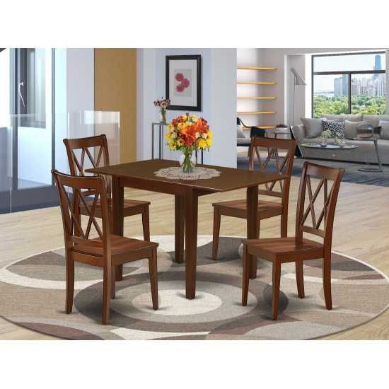 Dining Set 5 Pcs- 4 Chairs, Table, Mahogany Finish Hardwood Chair Seat, Top, Mahogany Finish Solid Wood Structure.