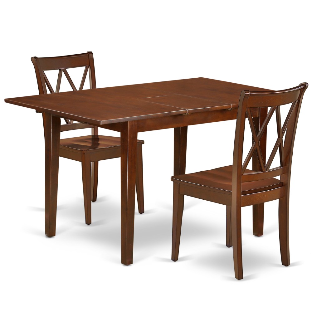 3Pc Rectangular 42/53.5 Inch Table With 12 In Leaf And 2 Double X Back Chairs