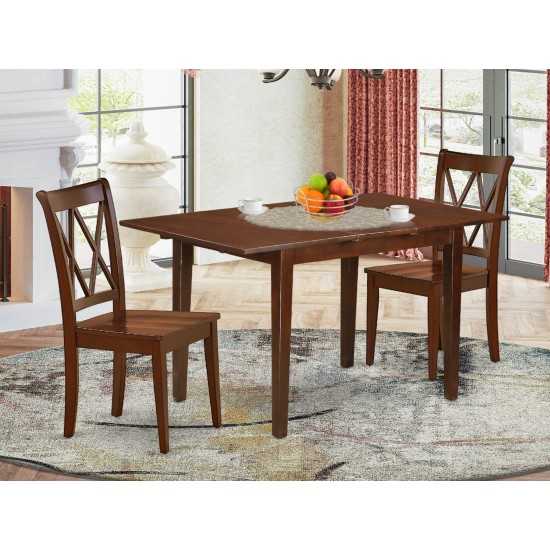 3Pc Rectangular 42/53.5 Inch Table With 12 In Leaf And 2 Double X Back Chairs