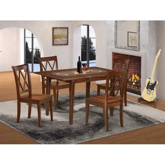 5Pc Rectangular 42/53.5 Inch Table With 12 In Leaf And 4 Double X Back Chairs