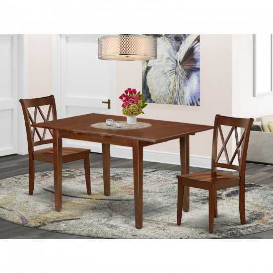 3Pc Rectangular 48/60 Inch Table With 12 In Leaf And 2 Double X Back Chairs