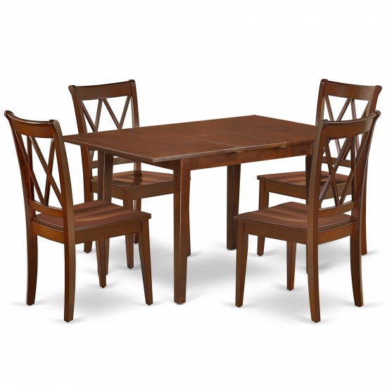 5Pc Rectangular 48/60 Inch Table With 12 In Leaf And 4 Double X Back Chairs