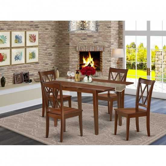 5Pc Rectangular 48/60 Inch Table With 12 In Leaf And 4 Double X Back Chairs