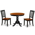 Anda3-Bch-W 3Pc Round 36 Inch Table And 2 Vertical Slatted Chairs