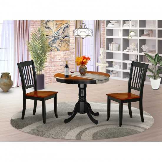 Anda3-Bch-W 3Pc Round 36 Inch Table And 2 Vertical Slatted Chairs