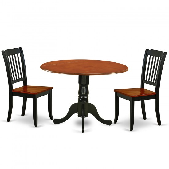 Dlda3-Bch-W 3Pc Round 42 Inch Table And 2 Vertical Slatted Chairs