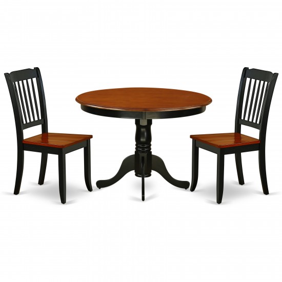 Hlda3-Bch-W 3Pc Round 42 Inch Table And 2 Vertical Slatted Chairs