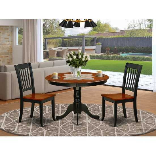 Hlda3-Bch-W 3Pc Round 42 Inch Table And 2 Vertical Slatted Chairs