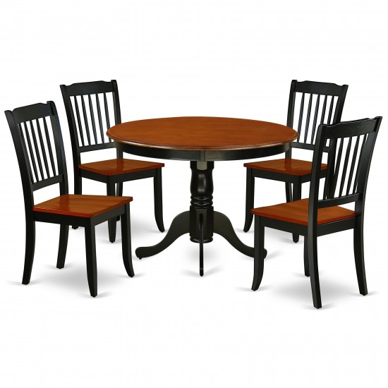 Hlda5-Bch-W 5Pc Round 42 Inch Table And 4 Vertical Slatted Chairs