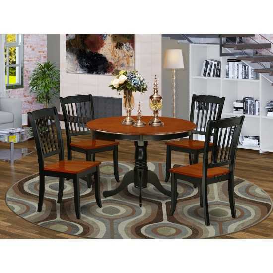 Hlda5-Bch-W 5Pc Round 42 Inch Table And 4 Vertical Slatted Chairs