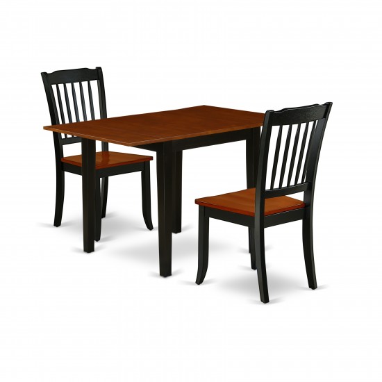 Dining Set 3 Pcs- 2 Kitchen Chairs, Table, Cherry Finish Chair Seat, Top, Black Finish Frame.