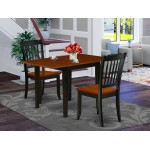 Dining Set 3 Pcs- 2 Kitchen Chairs, Table, Cherry Finish Chair Seat, Top, Black Finish Frame.