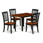 Kitchen Set 5 Pcs- 4 Kitchen Chairs, Breakfast Table, Cherry Finish Hardwood Chair Seat, Top, Black Finish Frame.