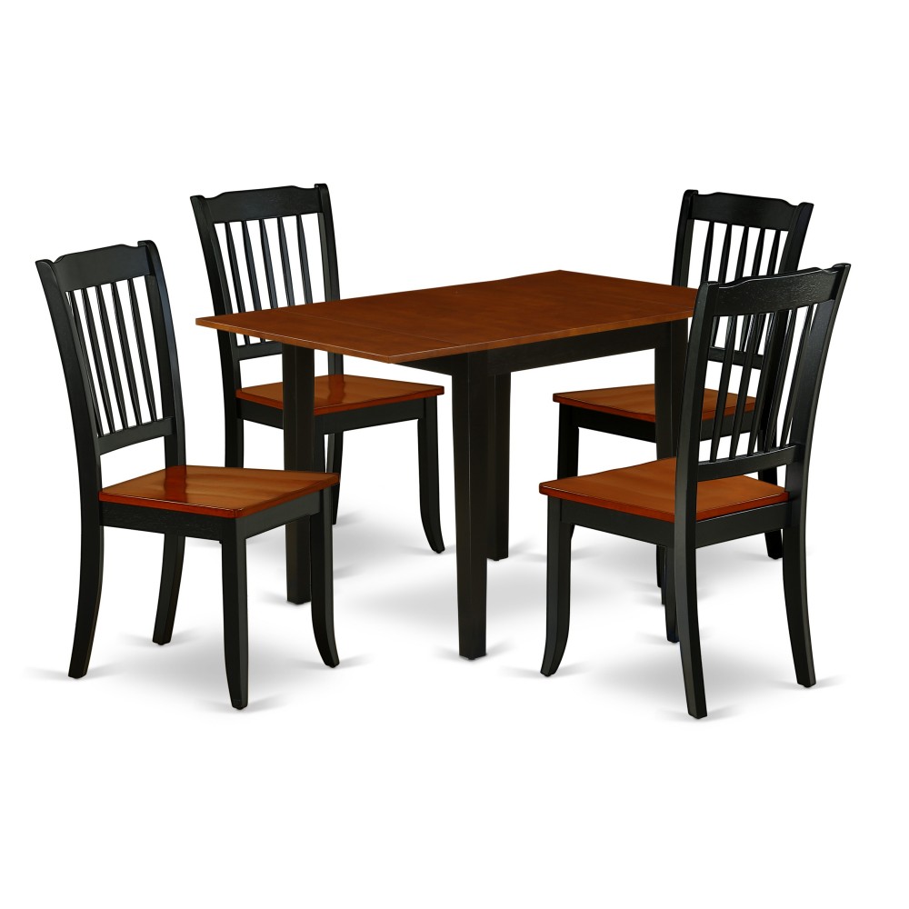 Kitchen Set 5 Pcs- 4 Kitchen Chairs, Breakfast Table, Cherry Finish Hardwood Chair Seat, Top, Black Finish Frame.