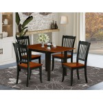 Kitchen Set 5 Pcs- 4 Kitchen Chairs, Breakfast Table, Cherry Finish Hardwood Chair Seat, Top, Black Finish Frame.