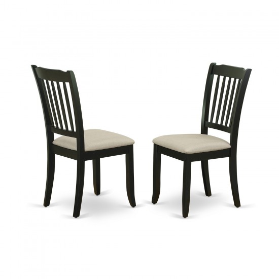 3Pc Dinette Set, Rounded Kitchen Table, Drop Leaves, Two Vertical Slatted Linen Seat Dining Chairs, Black Finish